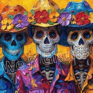 Day of the Dead Cowboy Print Wall Art 20x16 Dia de los Muertos by Navarro